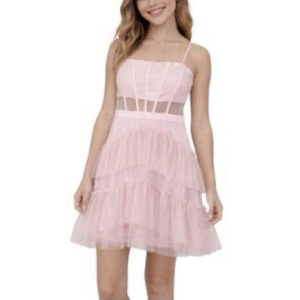 Next Up Pink Tulle Strapless Short Mini Homecoming Semi Formal Dress Sz 9/10